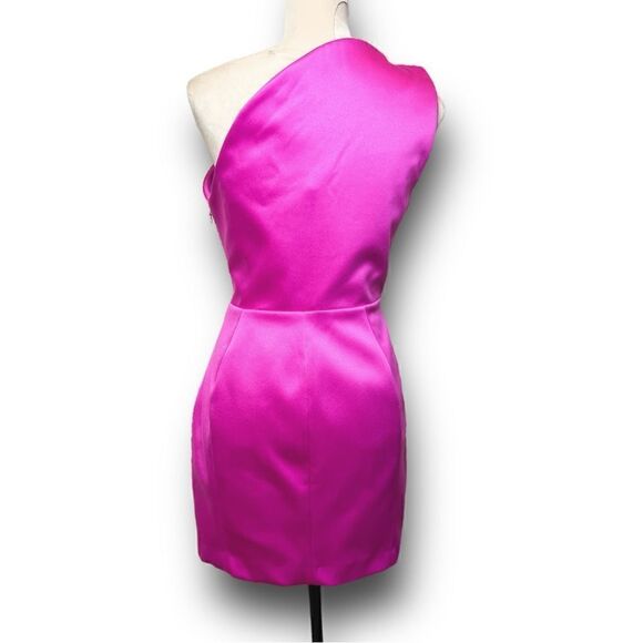 House of CB Ayelen One Shoulder Duchess Satin Mini Dress in Magenta, Size M - Picture 4 of 10